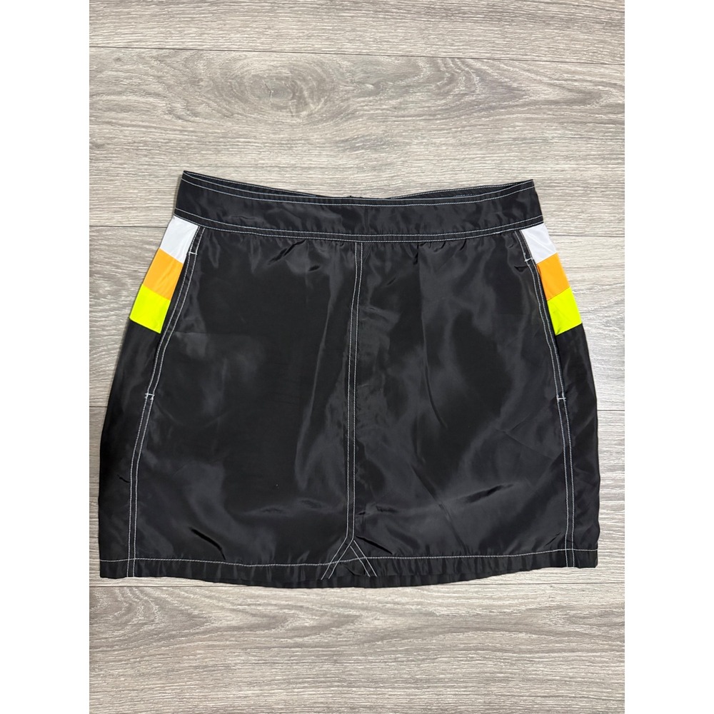 Y2K Forever 21 Mini Skirt Size M Black Nylon Sporty Neon Stripes Contrast Stitch